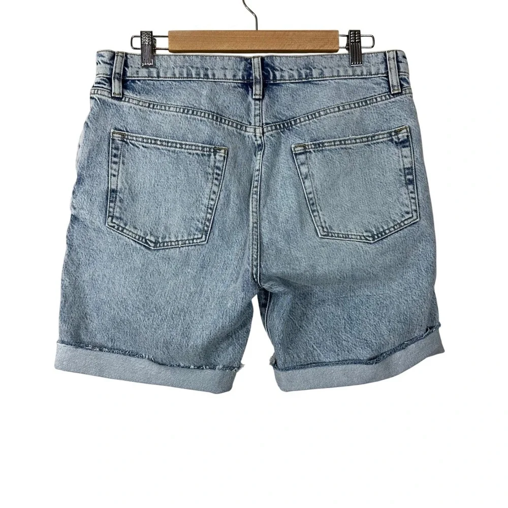 FRAME Le Slouch Bermuda Denim Shorts Acid Wash‎ Blue Button Fly Raw Hem Size 28